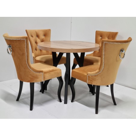 Prailginamas apvalus stalas Amster Loft su Glamur 3 kėdėmis (su puošmena)