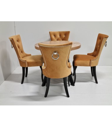 Prailginamas apvalus stalas Amster Loft su Glamur 3 kėdėmis (su puošmena)